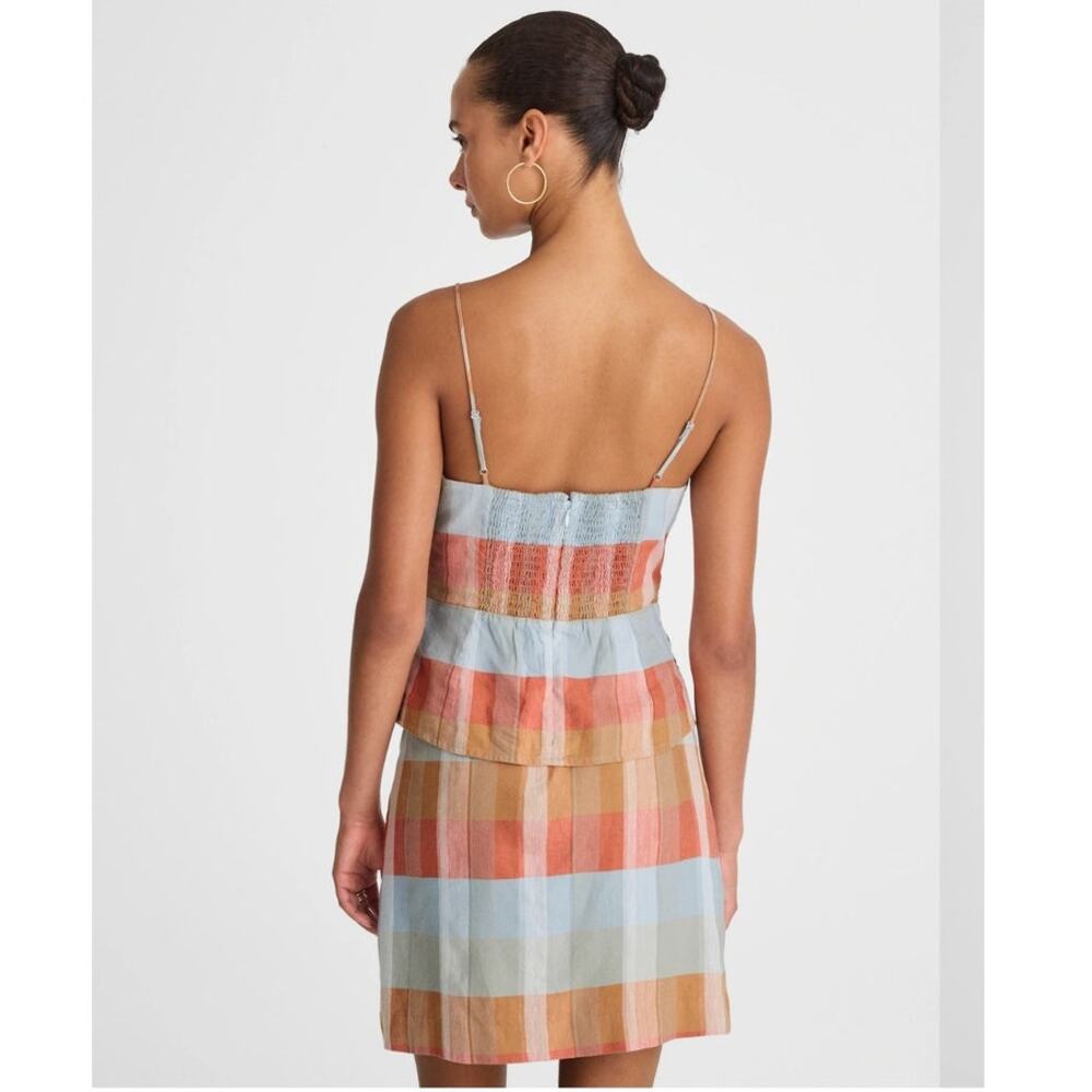 NWT Madewell Ruched Squareneck Tank in Linen-Cotton Blue/Orange 6 - Picture 5 of 13